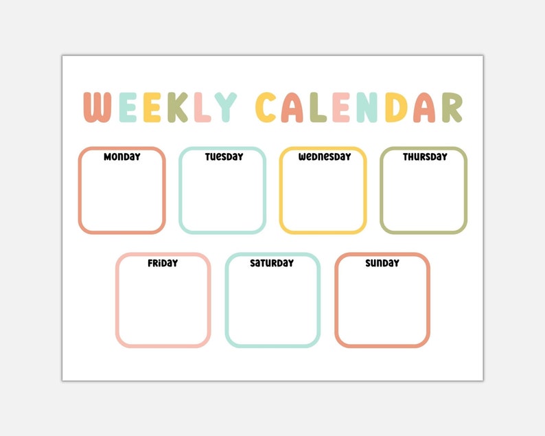 Weekly Calendar for Kids Preschool Printable Printable - Etsy