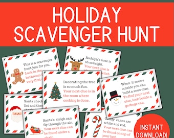 Indoor Christmas Treasure Hunt丨Christmas Scavenger Hunt Cards丨Christmas Scavenger Hunt Riddles丨Christmas Treasure Hunt Clues