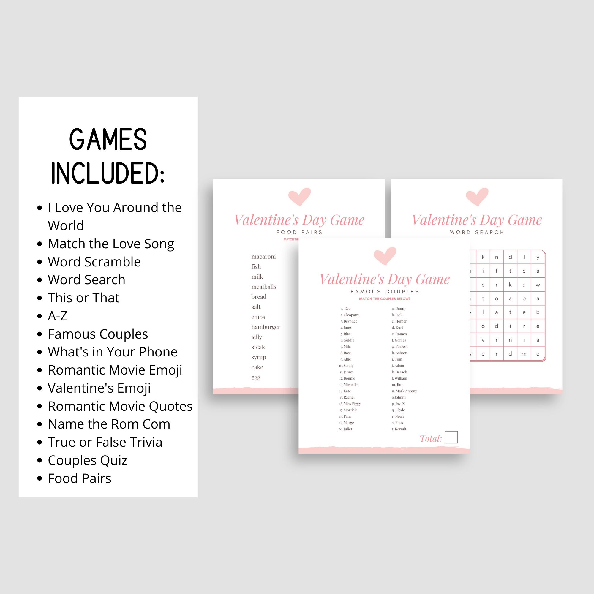 Valentines Day Printable Games, Valentine's Day Game Bundle, Valentines ...