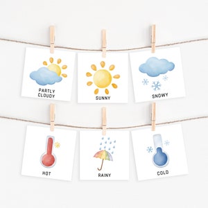 Cartes météo imprimables, cartes mémoire préscolaires, matériaux Montessori, carte météo imprimable pour enfants