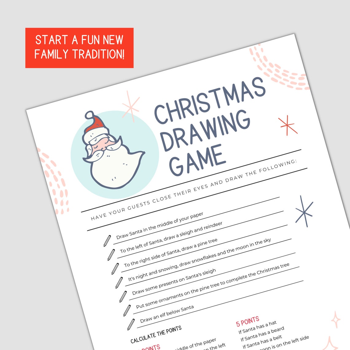 Printable Christmas Drawing Game for Office Holiday Parties or Etsy