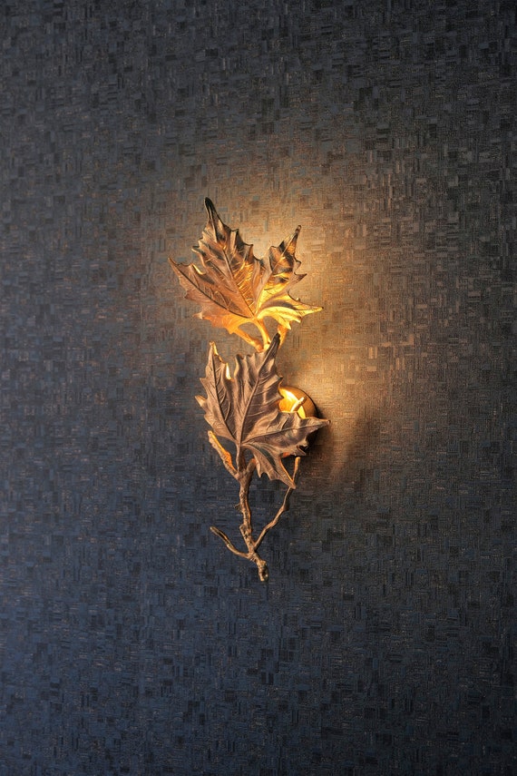 Handmade Leaf Wall Sconce,Brass Brush Aluminum Casting Wall Lights,Handmade Vintage Style Unique Wall Lamp
