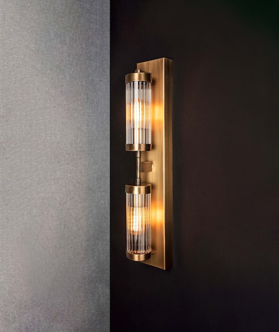 Handmade Glass Wall Sconce,Dark Antique Color Bedside Wall Lamp, Brass and Modern Wall Light