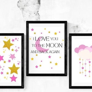 Girl nursery decor, star nursery decor, gold, twinkle twinkle little star nursery, wall art, nursery quotes, pink nursery