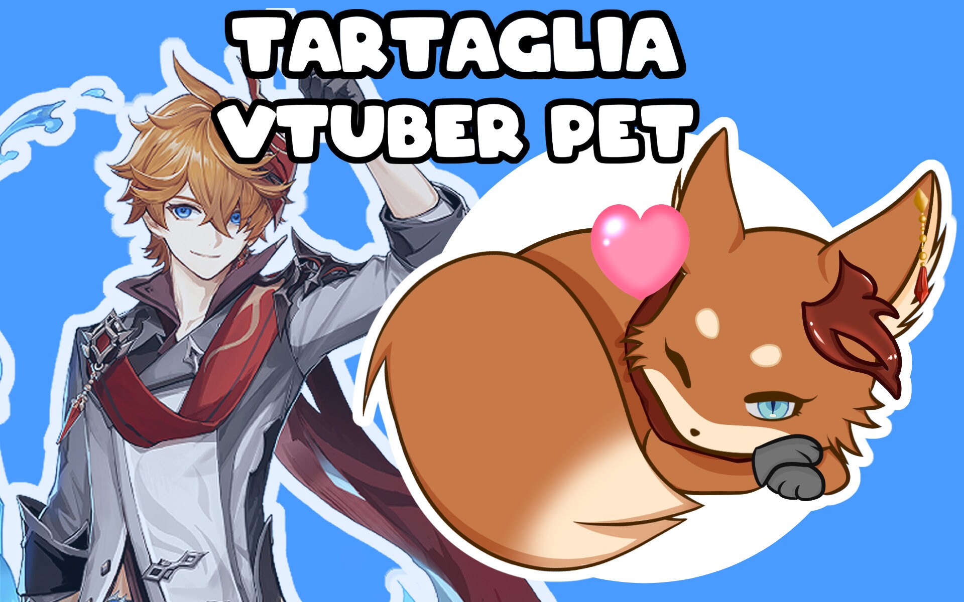 VTUBER PET TARTAGALIA  | Childe | Genshin Impact | Kitsune Form | Stream Assets | Mascot | For Twitch Youtube streaming