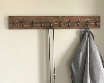 Wall mounted entryway coat rack or towel rack, 5 hook colors, 18 finish options