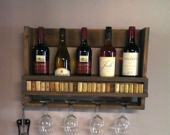 Botellero de pared: botellero de madera para botellas de vino, corchos y copas, con múltiples opciones de colores y estilos.