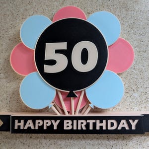 Happy Birthday Dekoration Partyschild Cake Topper Luftballons Mehrfarbige 3D-Druckdatei