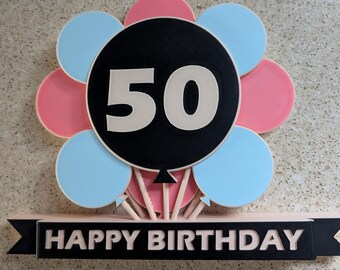 Gelukkige Verjaardag Decoratie Feestbord Taarttopper Ballonnen Veelkleurig 3D-afdrukbestand