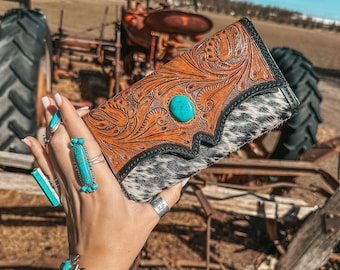 Nash Baby Wallet, A Haute Southern Hyde by Beth Marie Cowhide Tooled Leather