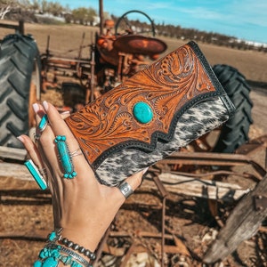 Nash Baby Wallet, A Haute Southern Hyde by Beth Marie Cowhide Tooled Leather