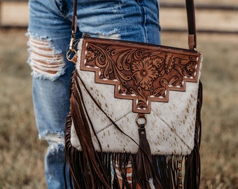 The Lancaster (Gold Foil/White Hyde) a Haute Southern Hyde by Beth Marie Exclusive Cowhide Tooled Purse