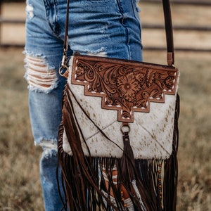 The Lancaster (Gold Foil/White Hyde) a Haute Southern Hyde by Beth Marie Exclusive Cowhide Tooled Purse