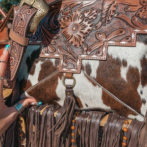 Haute Southern Hyde x Beth Marie The Lancaster Tooled Leather and Cowhide Fringe Beaded Western Purse image 3