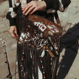 Cowboys and Rodeos a Haute Southern Hyde by Beth Marie Exclusive Cowhide Fringe Tooled Purse image 2