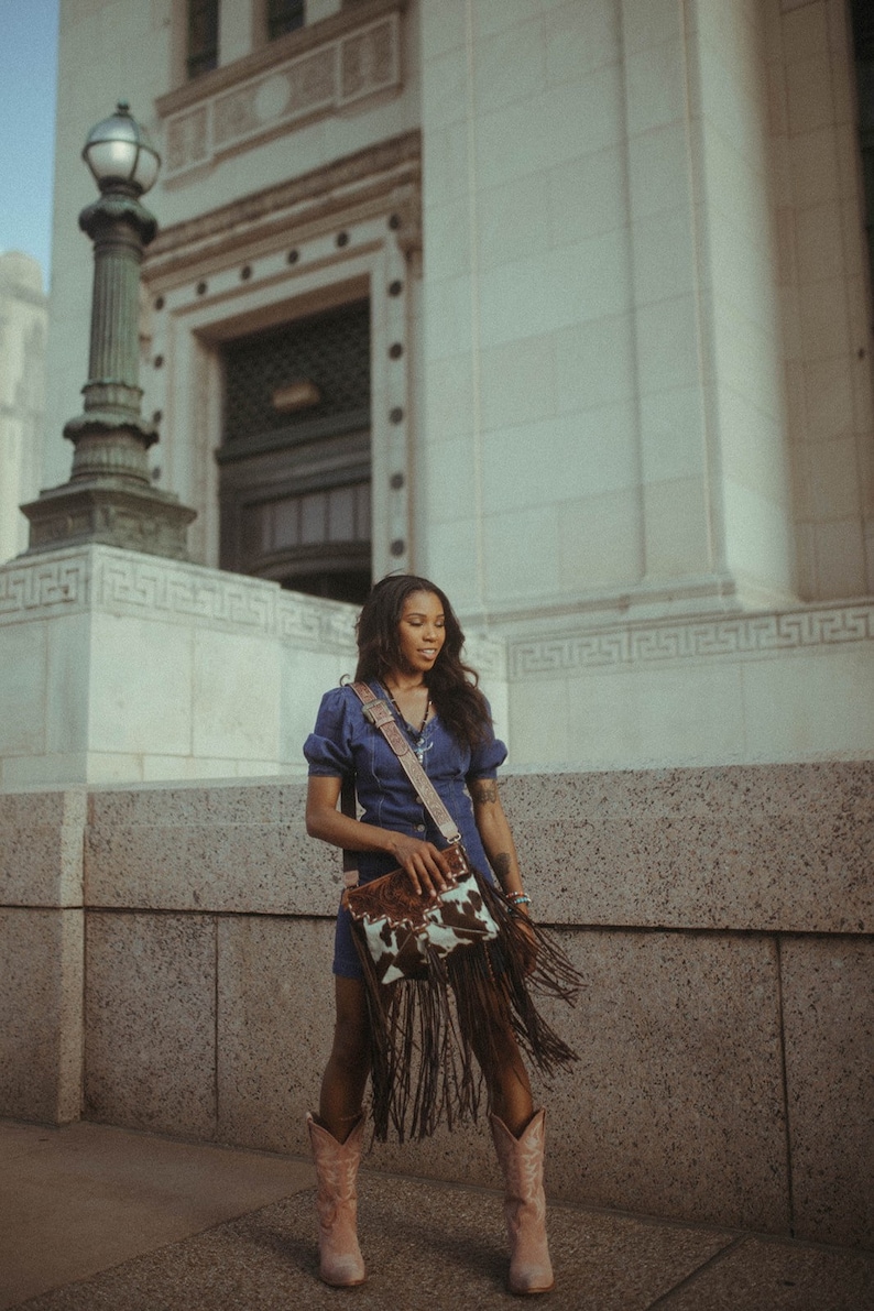 Haute Southern Hyde x Beth Marie The Lancaster Tooled Leather and Cowhide Fringe Beaded Western Purse image 4