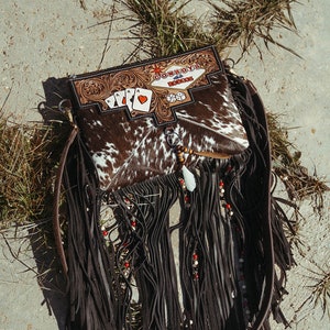 Cowboys and Rodeos a Haute Southern Hyde by Beth Marie Exclusive Cowhide Fringe Tooled Purse image 9