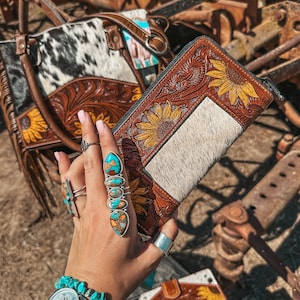 The Avery Sunflower Purse, Concealed Carry, A Haute Southern Hyde by Beth Marie Exclusive Cowhide Purse + Zip Wallet