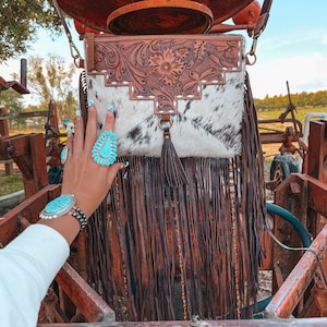 Haute Southern Hyde x Beth Marie The Lancaster Tooled Leather and Cowhide Fringe Beaded Western Purse image 9