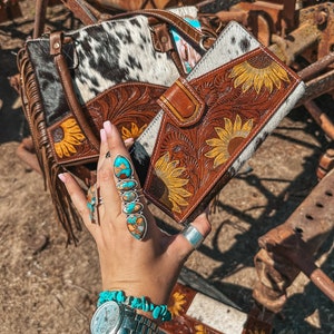 The Avery Sunflower Purse, Concealed Carry, A Haute Southern Hyde by Beth Marie Exclusive Cowhide Purse + Clasp Wallet