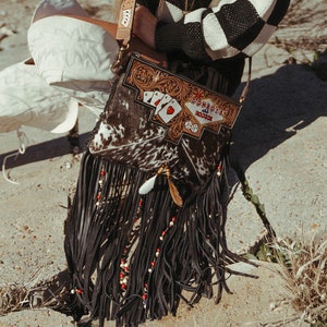 Cowboys and Rodeos a Haute Southern Hyde by Beth Marie Exclusive Cowhide Fringe Tooled Purse image 3