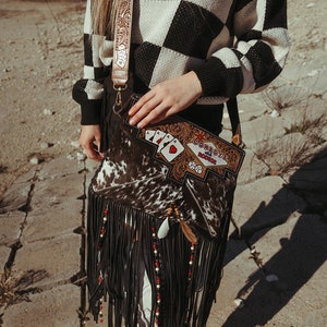 Cowboys and Rodeos a Haute Southern Hyde by Beth Marie Exclusive Cowhide Fringe Tooled Purse image 7