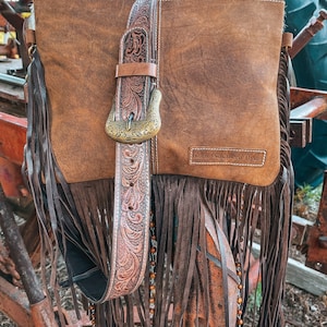 Haute Southern Hyde x Beth Marie The Lancaster Tooled Leather and Cowhide Fringe Beaded Western Purse image 6