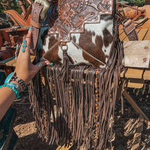 Haute Southern Hyde x Beth Marie The Lancaster Tooled Leather and Cowhide Fringe Beaded Western Purse image 5