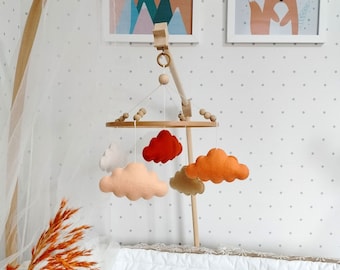 Neutral cloud mobile, Cloud Baby Mobile, Cloud Nursery mobile, Baby crib mobile, Neutral baby mobile, Cloud mobile, Felt hanging mobile