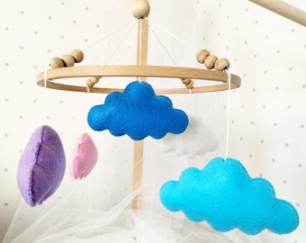 Clouds Baby Mobile, Cloud Nursery mobile, Baby crib mobile,Infant mobile, Neutral baby mobile, Cloud mobile, Felt hanging mobile