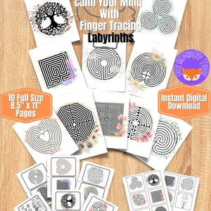 Labyrinth Finger Tracing Calming Cards, Floral Meditation Printable ...