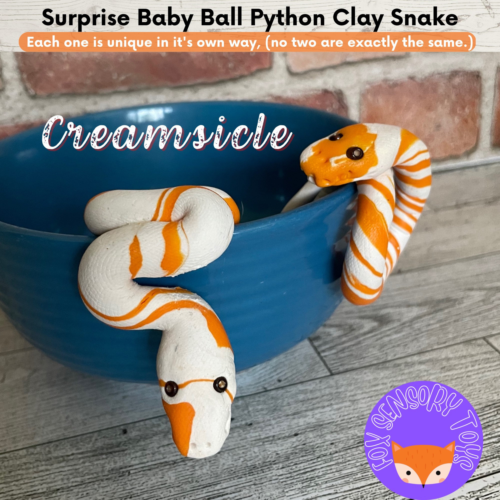 Ball Python Creamsicle Snake Clay Sensory Toy, Pot Buddy,textured