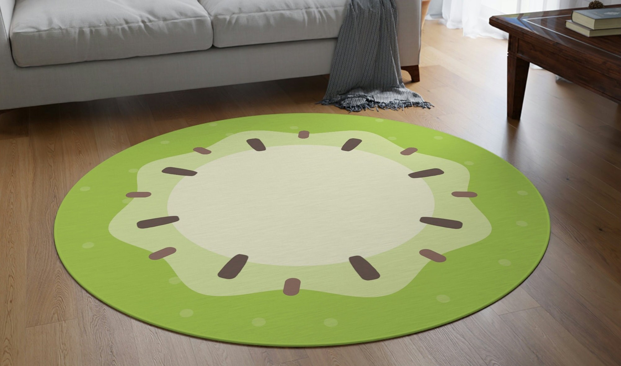 5 Ft Kiwi Rug, Dog Family Bluey Sliced Fruit Rug, Story Time Rug, Calm