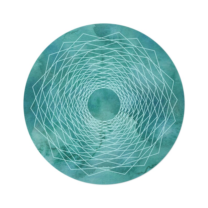 Teal Sacred Geometry Round 5 Foot Rug, Mandala Round Rug, Meditation