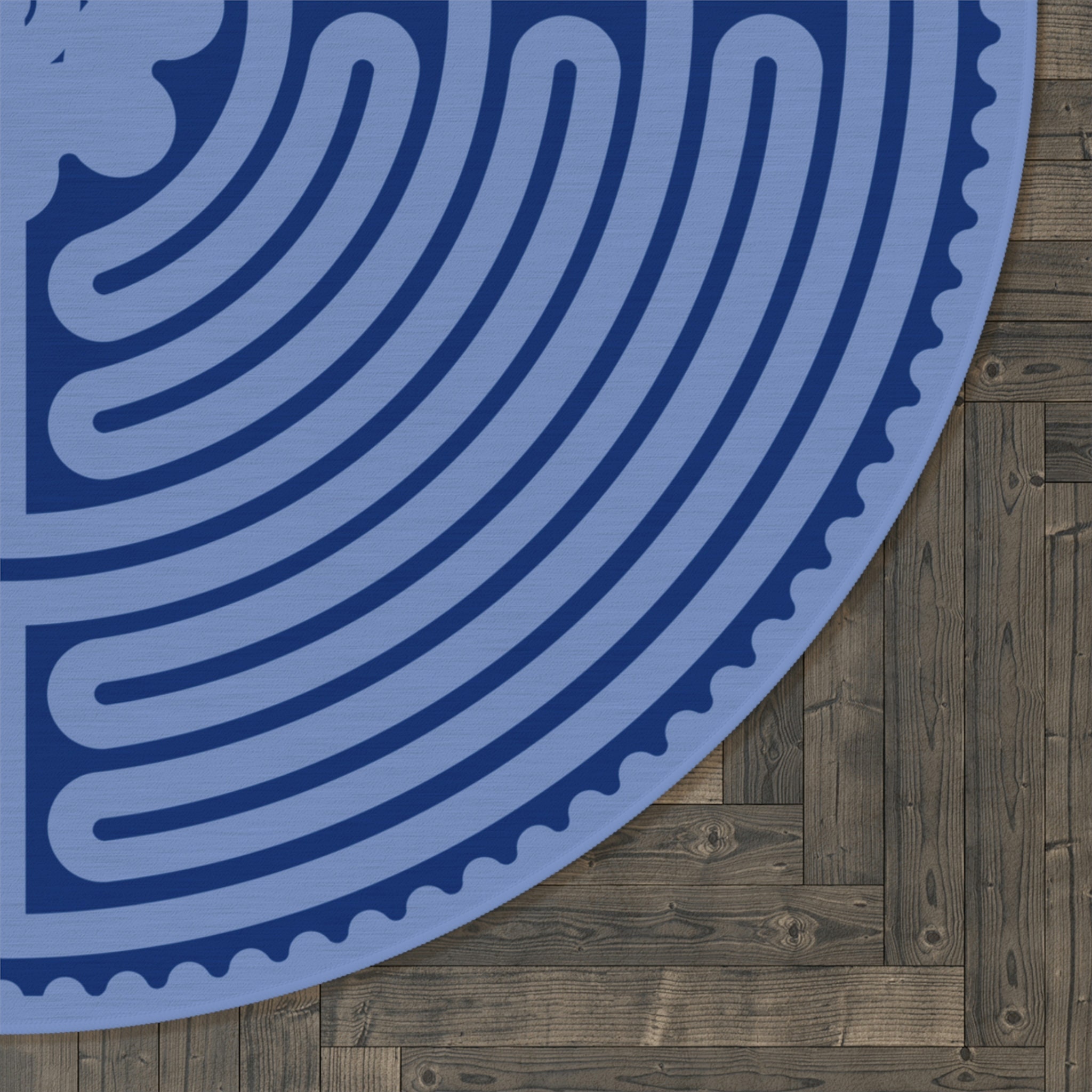 2 Tone Navy Blue Labyrinth Round Rug, Meditation Yoga Rug, Breathing ...