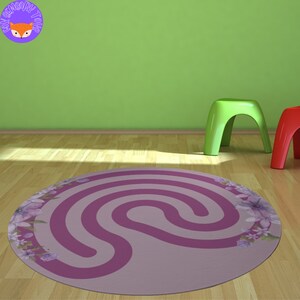 Mini alfombra redonda laberíntica portátil personalizada, yoga de meditación floral púrpura, tapete de rastreo de dedos de ejercicios de respiración, alfombra de cuento, rincón tranquilo