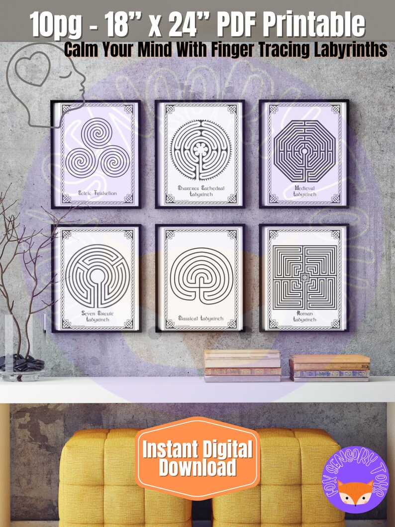 Labyrinth Finger Tracing Calming 18in X 24 in PDF, Meditation Printable ...