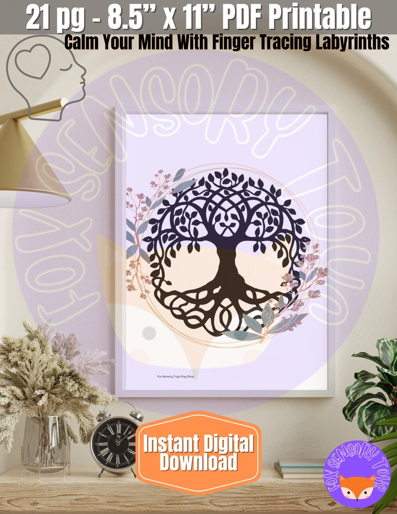 Labyrinth Finger Tracing Calming Cards, Floral Meditation Printable ...