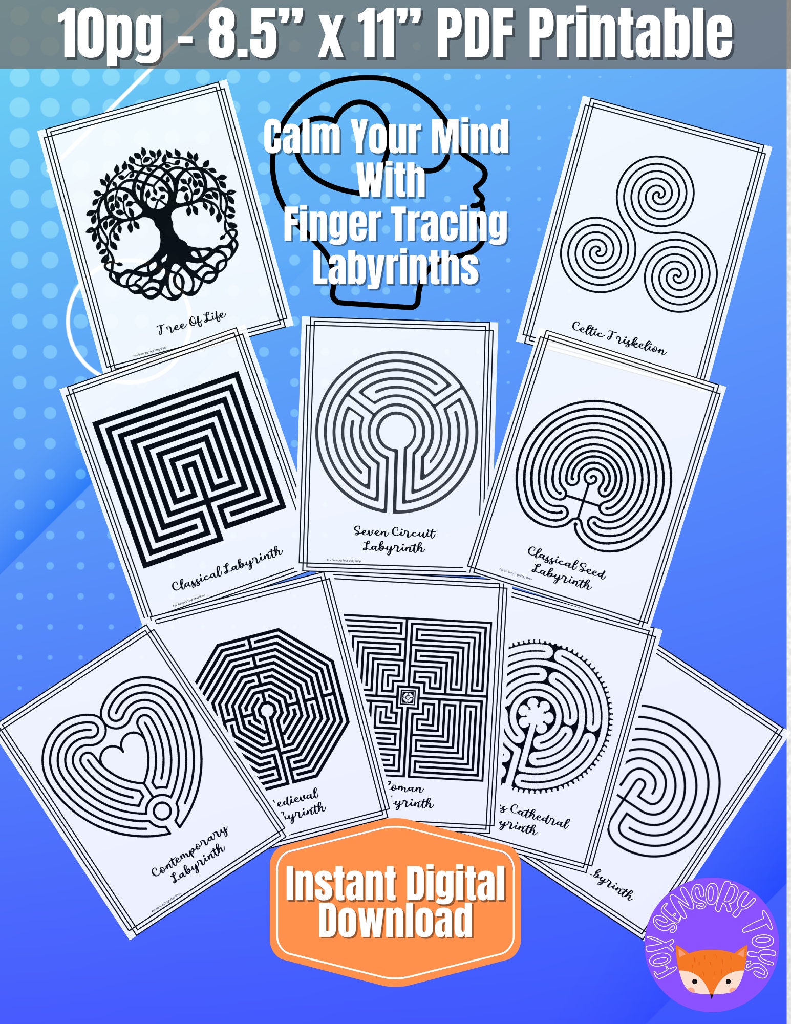 Minimalist Labyrinth Finger Tracing Calming Pdfs, Meditation Printable ...
