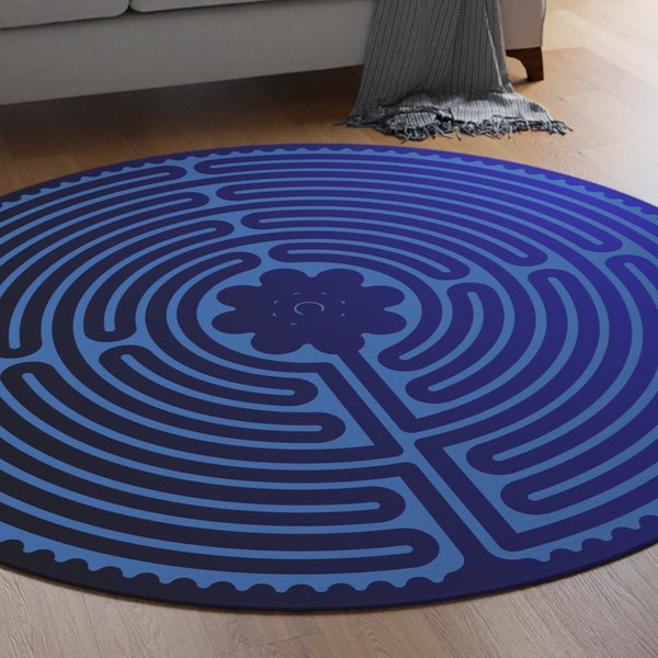 2Tone Black Blue Labyrinth Round Rug, Meditation Yoga Rug, Breathing Exercise Rug, Finger Tracing Rug, Story Time, Calm Corner Mat