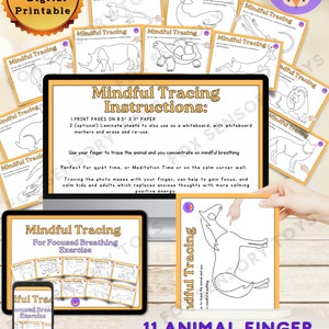 Tracciamento delle dita degli animali, Meditazione guidata per bambini stampabile, Schede flash di consapevolezza, Angolo di calma, Attività di timeout, Meditazione per bambini