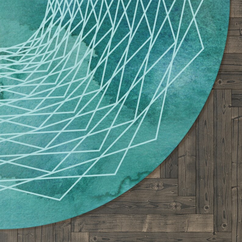 Yoga Round Rug Teal Sacred Geometry Round 5 Foot Rug, Mandala Round Rug, Meditation ...