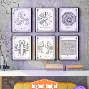 Labyrinth Finger Tracing Kalmerende pdf's, meditatie afdrukbaar, Mindfulness Flash Cards, Calm Corner Doolhof, kalmerende activiteit, meditatie