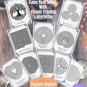 Labyrinth Finger Tracing Kalmerende kaarten, meditatie afdrukbaar, Mindfulness Flash Cards, Calm Corner Doolhof, kalmerende activiteit, meditatie