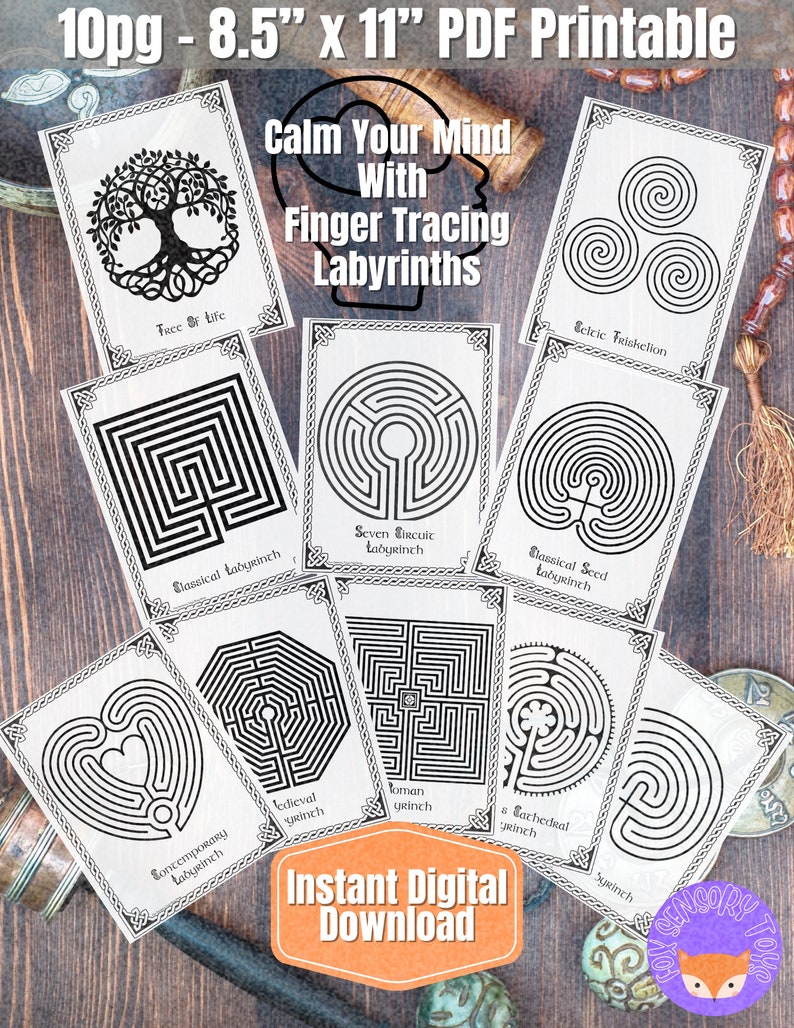 Labyrinth Finger Tracing Calming Cards, Meditation Printable ...
