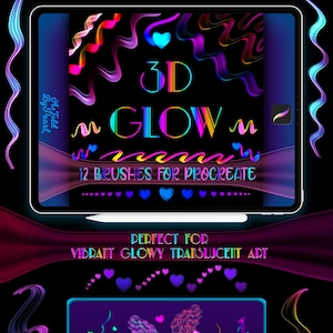 Può includere: Un'illustrazione digitale di una scena sottomarina vibrante e luminosa con fiori, piante e meduse. L'immagine è creata con 12 pennelli per Procreate, chiamati "3D Glow" da As Told By Pearl.