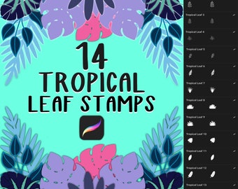 Tropical Leaf Stamps | 14 Procreate Brush Set (Digital Download)