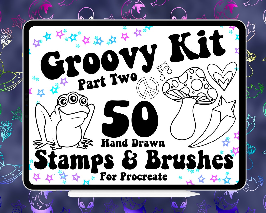 70s Retro Procreate Brushes – Groovy Stamps, Trippy Psychedelic Art ...