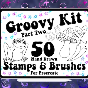 Groovy Kit - Teil Zwei|Pinsel Set für Procreate|50 Procreate Stempel & Pinsel|70s Procreate Pinsel Set|Retro Trippy Psychedelic