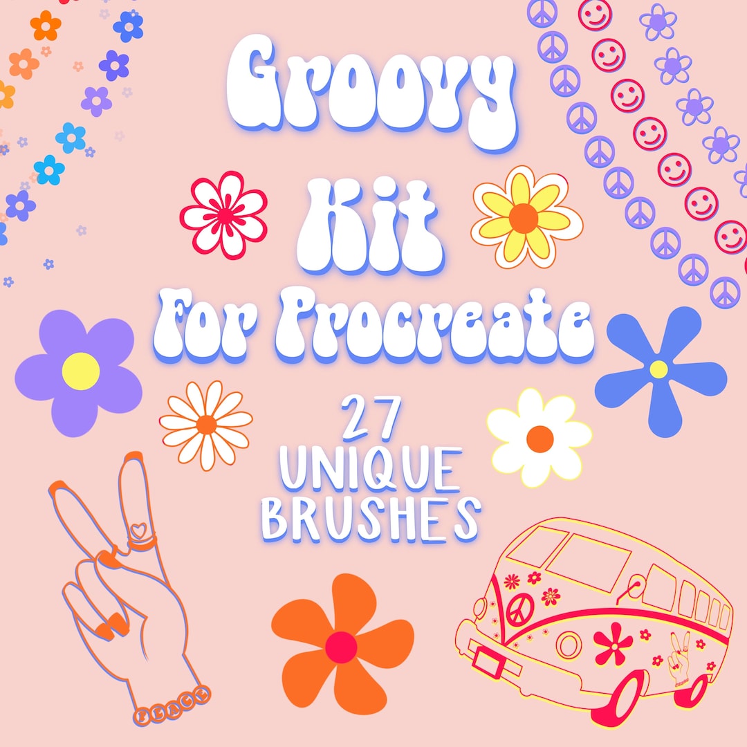 Groovy Procreate Brush Set – 70s Retro Stamps, Flower Power (digital ...